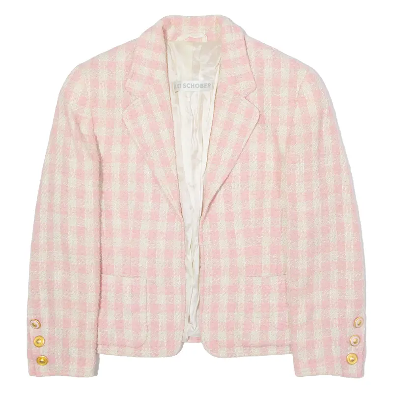Trix Schober Womens Blazer Jacket Pink Knit Wool 90S Check Uk 10 1