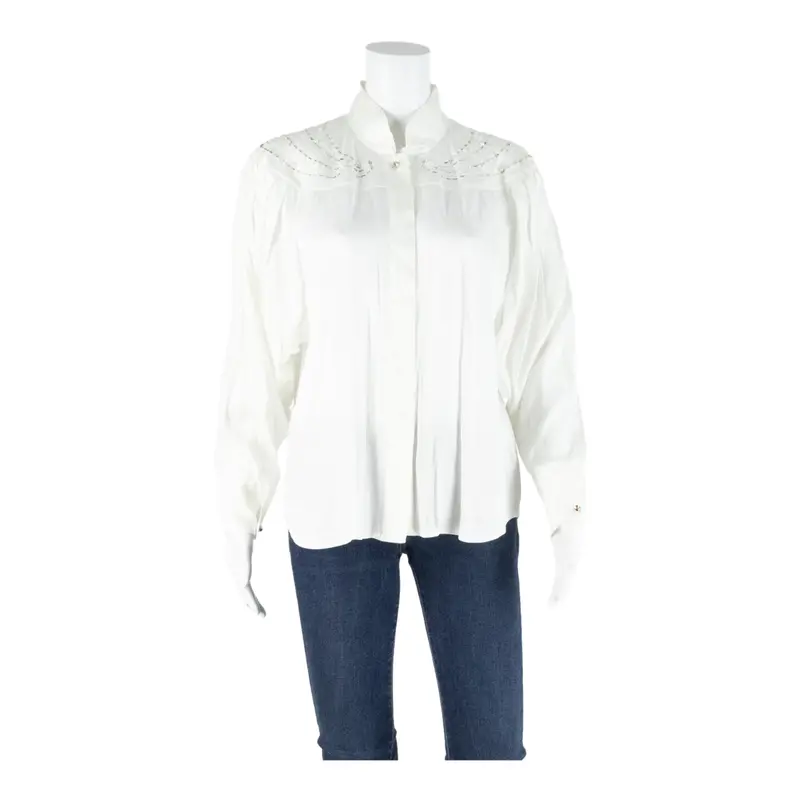 Tru Blouse Womens Blouse White High Neck Long Sleeve M 1