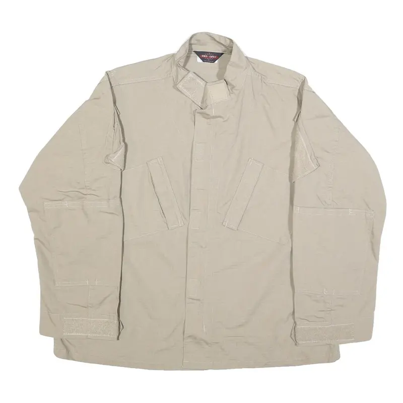 Tru-Spec Mens Beige Cotton Blend Tactical Zip Jacket L Plain Utility Military 1