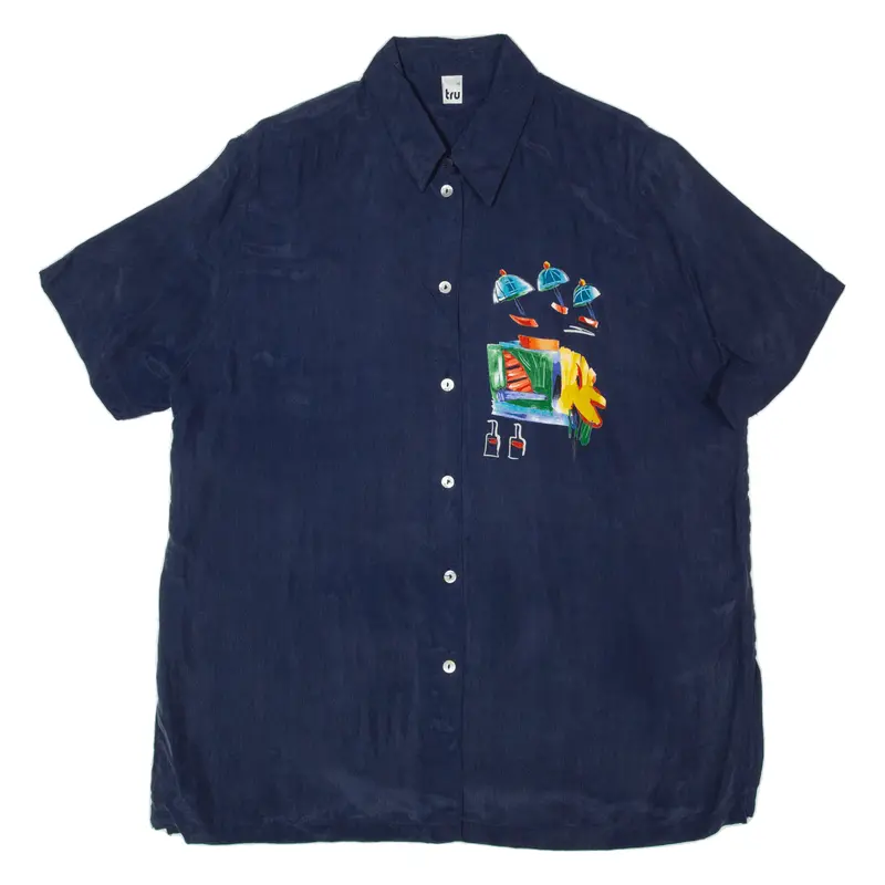 Tru Womens Shirt Blue Viscose Crazy Pattern Xl 1