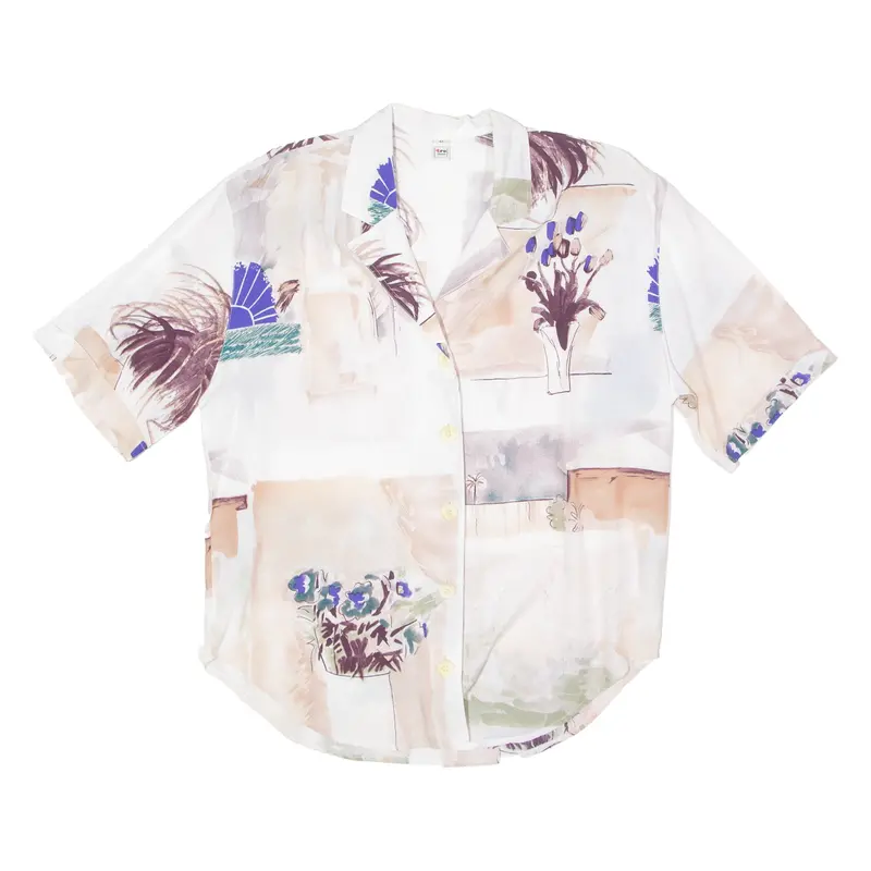 Tru Womens Shirt White Viscose 90S Floral Uk 14 1
