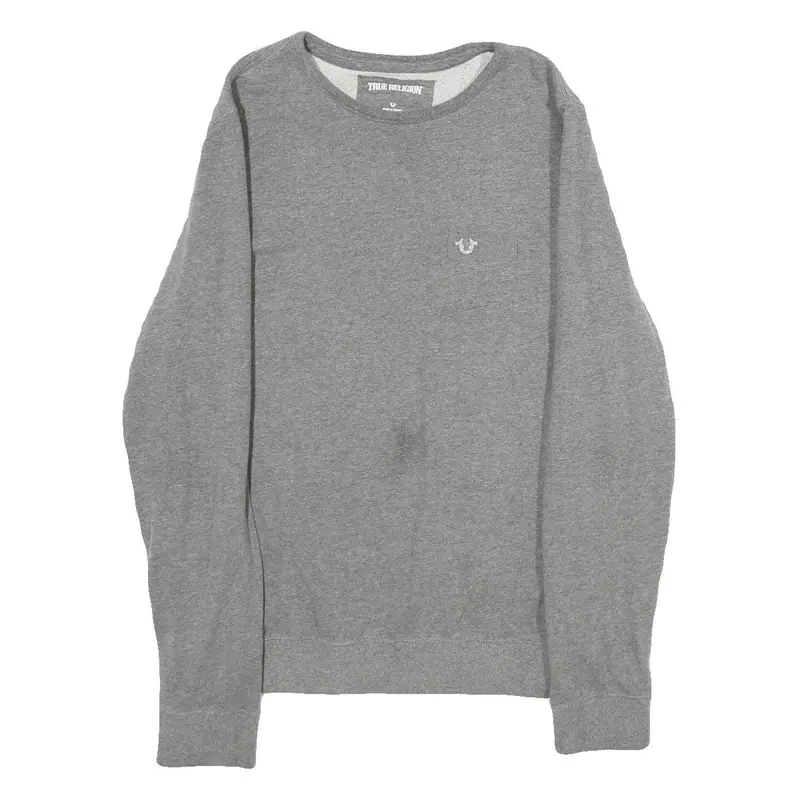 True Religion Mens Grey Cotton Blend Sweatshirt Crew Neck M Casual Pullover 1