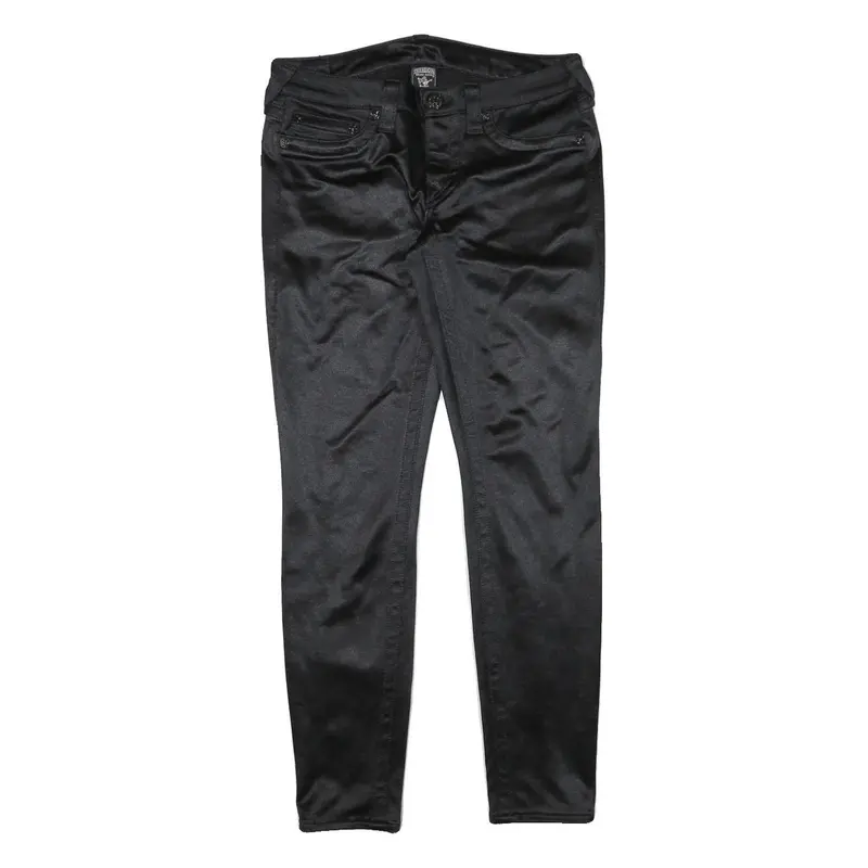 True Religion Womens Cotton Blend Black Slim Skinny Trousers W30 L29 Stylish Zip 1