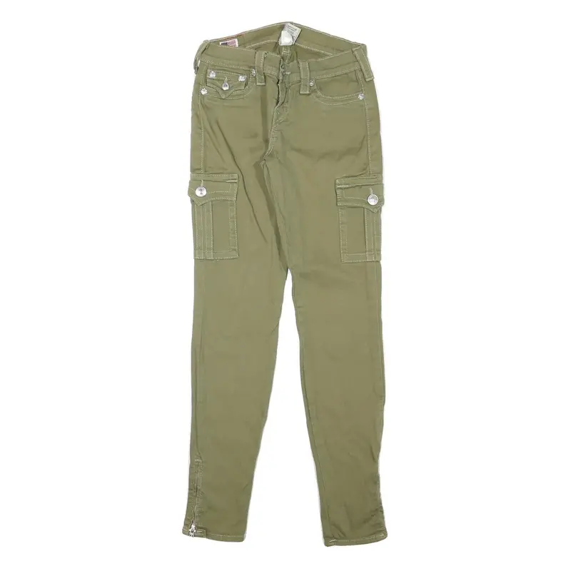 True Religion Womens Cotton Blend Slim Cargo Trousers W25 L30 Olive Green Casual 1