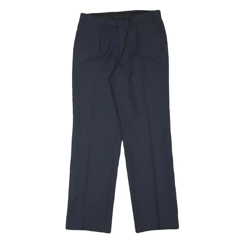 Truns Mens Wool Blend Navy Regular Fit Straight Leg Trousers W30 L32 Smart 1