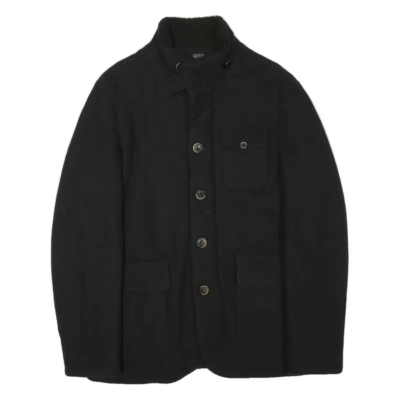 Trussardi Mens Black Button Jacket M Polyester Blend Plain Classic Collar 1