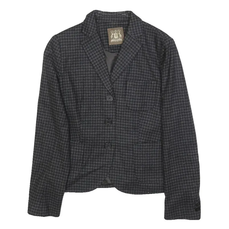 Trussardi Womens Black Grey Checked Tailored Jacket S Polyester Blend Button 1