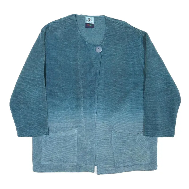 Tumi Womens Blue Jacket L Cotton Blend Button Plain Casual Comfortable 1
