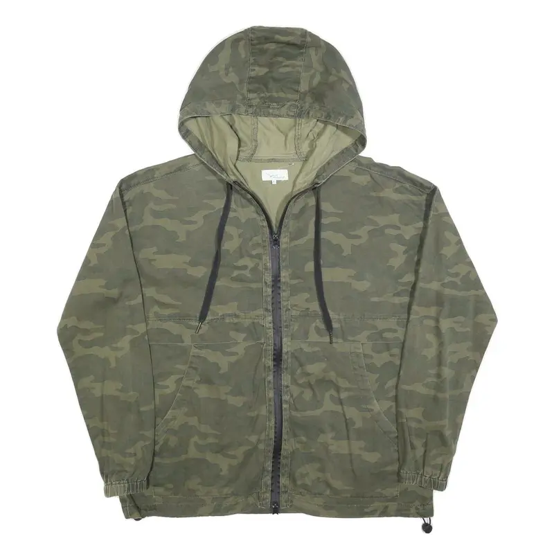 Twin Tip Womens Green Camouflage Hooded Jacket Xl Cotton Blend Zip Casual 1