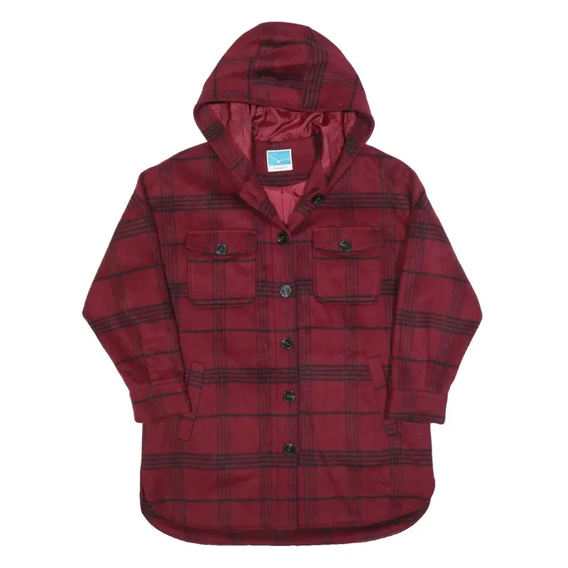 Twin Tip Womens Red & Black Check Jacket M Polyester Hooded Button Closure 1