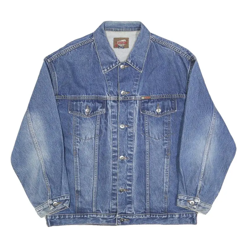 Twister Mens Blue Denim Jacket L Cotton Classic Button Closure Casual 1