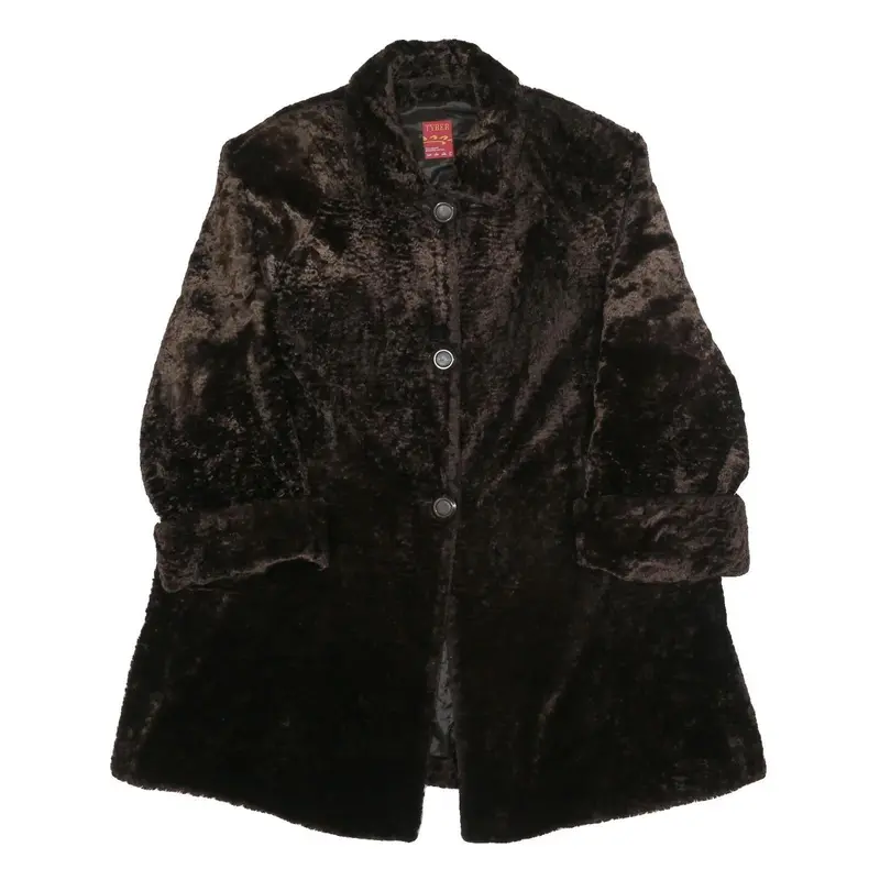 Tyber Womens Black Faux Fur Jacket L Cotton Blend Plain Button Closure 1