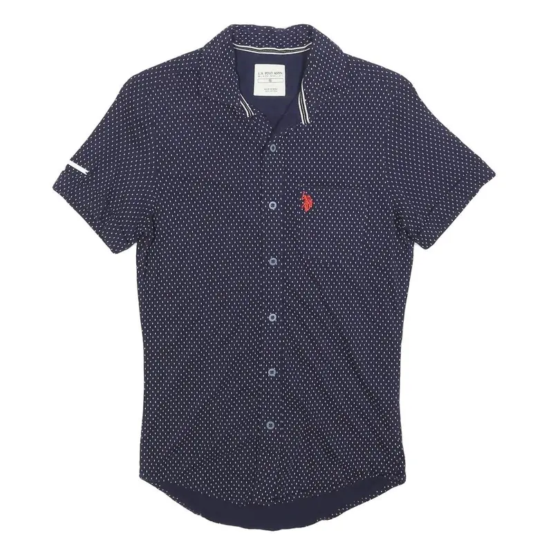 U.S. Polo Assn Mens Blue & White Polka Dot Shirt S Short Sleeve Button Casual 1