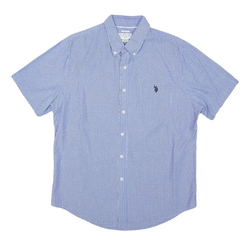 U.S. Polo Assn Mens Blue & White Striped Shirt Xl Cotton Blend Short Sleeve 1