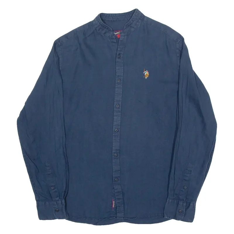 U.S. Polo Assn. Mens Plain Shirt Blue Linen Long Sleeve L 1