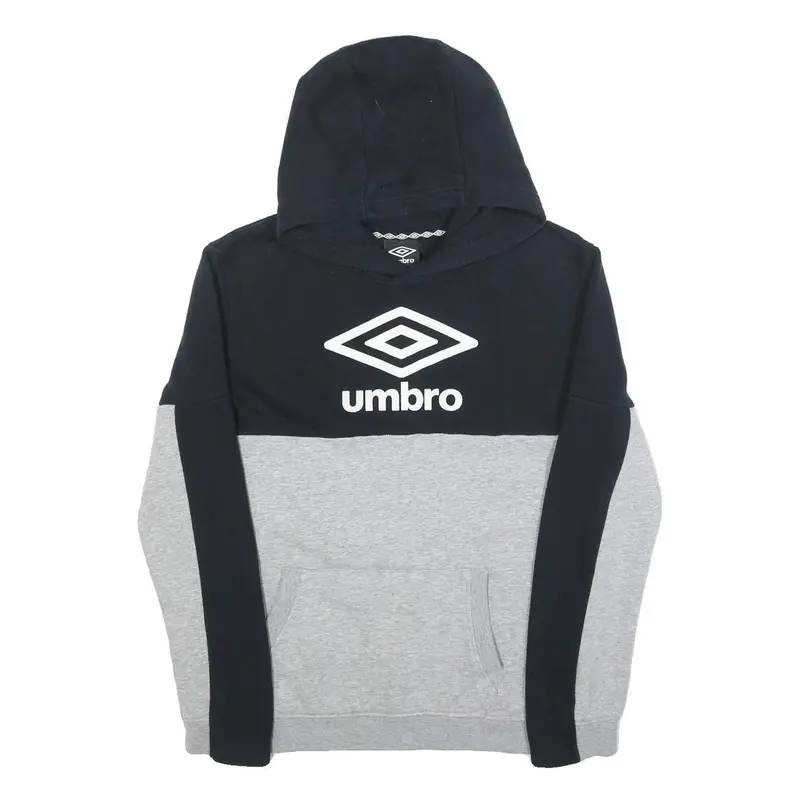 Umbro Boys Black & Grey Cotton Blend Hoodie Xl Colourblock Pullover Casual 1