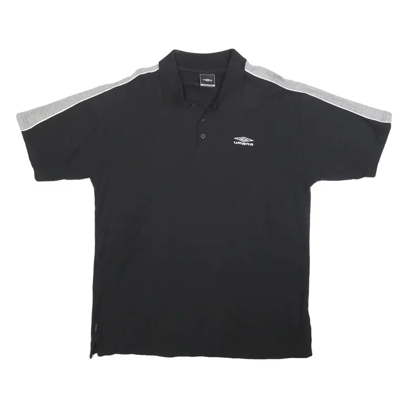 Umbro Mens Black & Grey Cotton Blend Short Sleeve Polo Shirt L Sports Casual 1