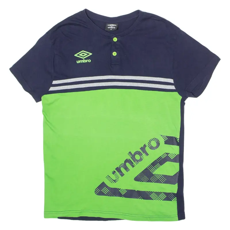 Umbro Mens T-Shirt Blue Button Neck M 1