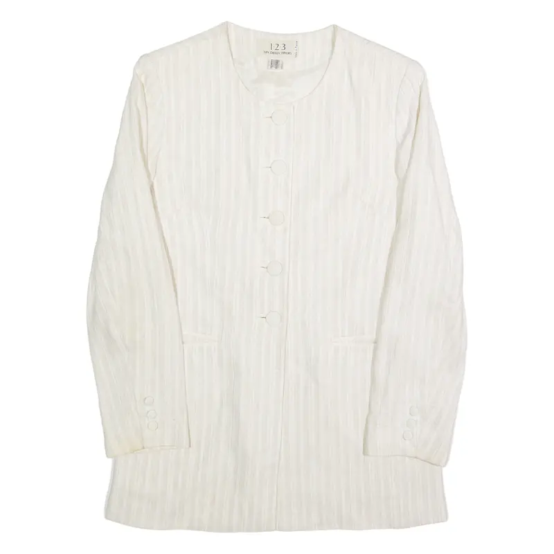 Un Deux Trois Mens Blazer Jacket Cream Linen 90S Striped S 1