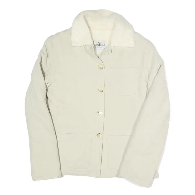 Uncle Sam Womens Cream Long Sleeve Button Jacket L Cotton Blend Plain Casual 1