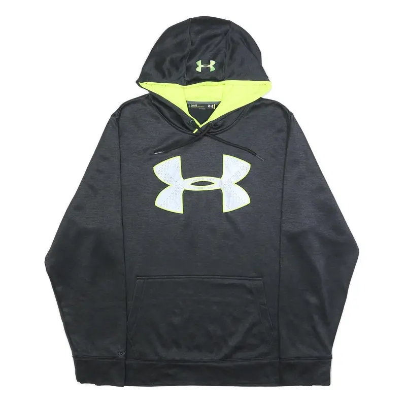 Under Armour Mens Black & Yellow Logo Pullover Hoodie L Cotton Blend Sweatshirt 1