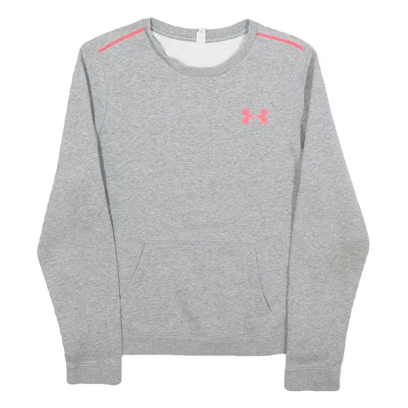 Under Armour Womens Grey Sweatshirt Crew Neck S Pink Logo Casual Pullover 1