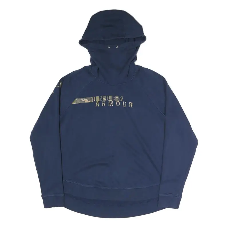 Under Armour Womens Navy Blue Cotton Blend Hoodie Xl Camo Logo Pullover 1