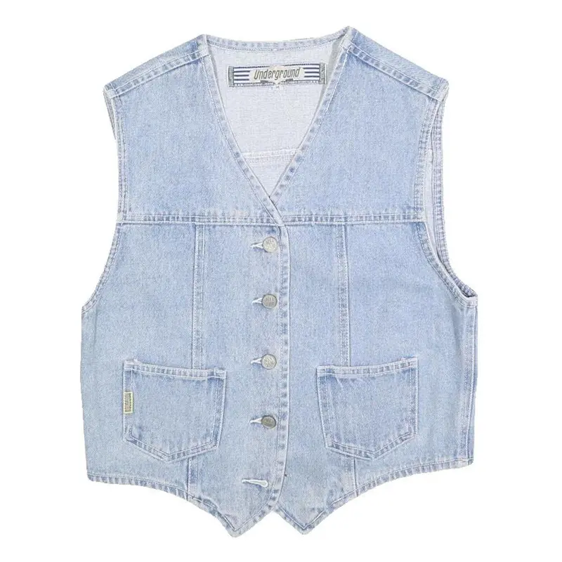 Underground Womens Blue Denim Waistcoat M Cotton Blend Button Plain Casual 1