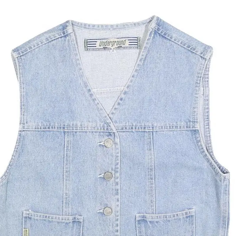Underground Womens Blue Denim Waistcoat M Cotton Blend Button Plain Casual 2