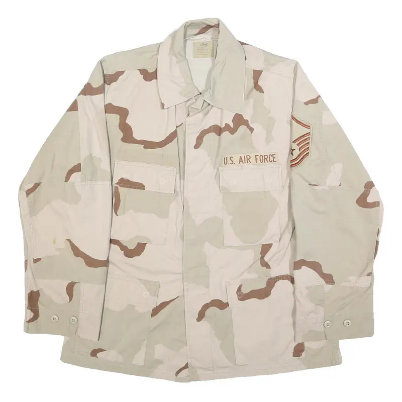 Unicor Mens Beige & Brown Military Jacket L Cotton Blend Button Closure Plain 1