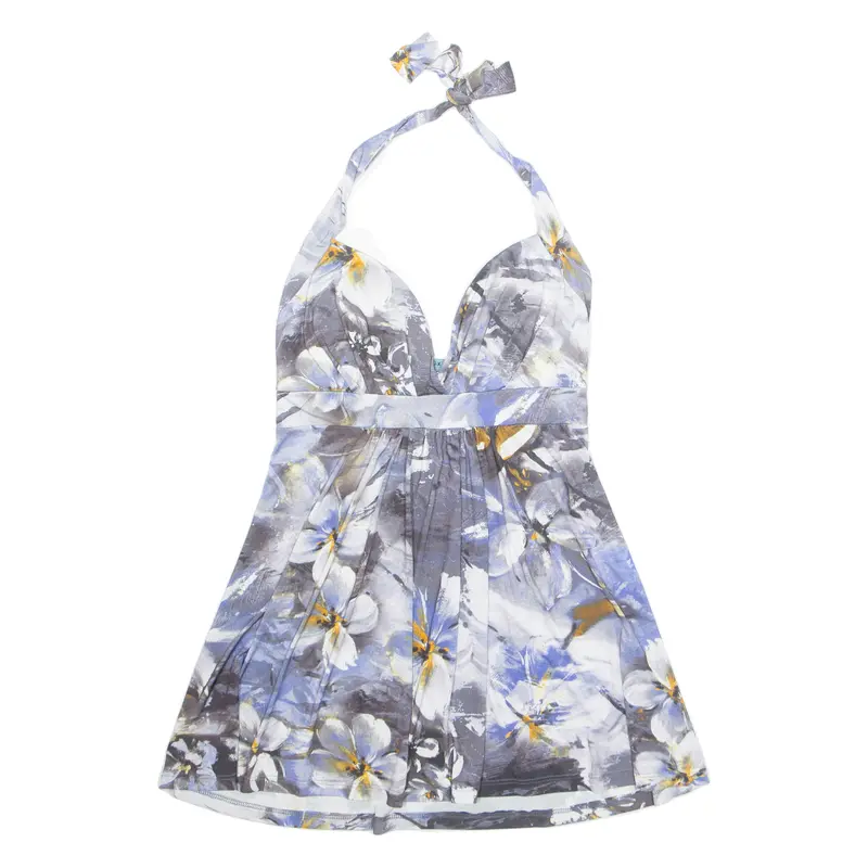 Unyx Padded Womens Halter Neck Blouse Blue Sleeveless Crazy Pattern S 1