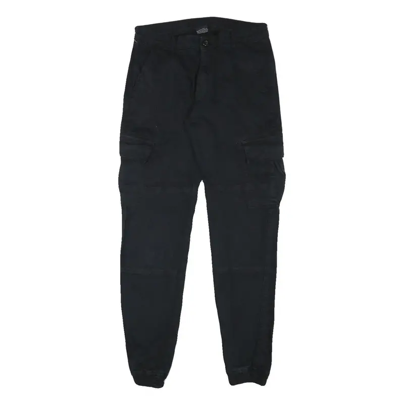 Urban Classic Mens Cotton Blend Black Slim Cargo Trousers W29 L30 Zip Pockets 1