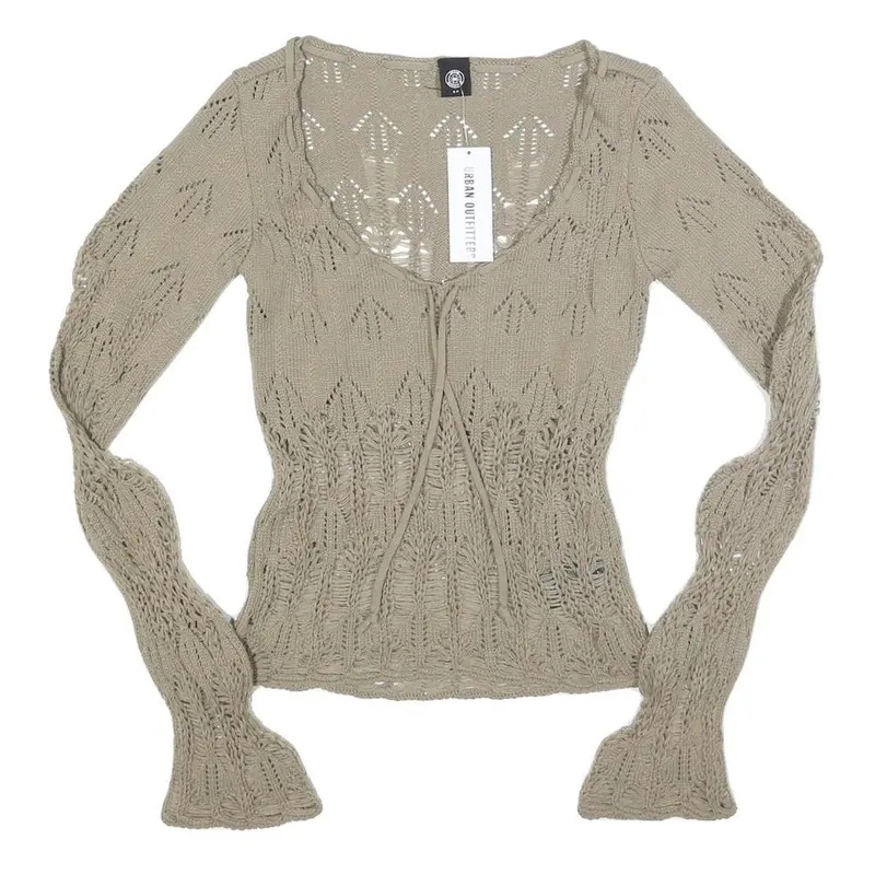 Urban Outfitters Womens Beige Patterned Jumper Scoop Neck Chunky Knit S Stylish 1