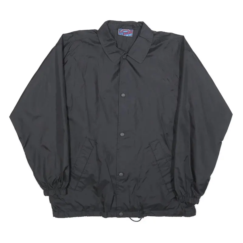 Us Basic Mens Black Nylon Coach Jacket L Button Plain Lightweight Stylish 1