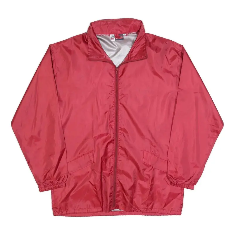 Us Basic Mens Red Nylon Jacket M Plain Zip Closure Casual Outerwear 1