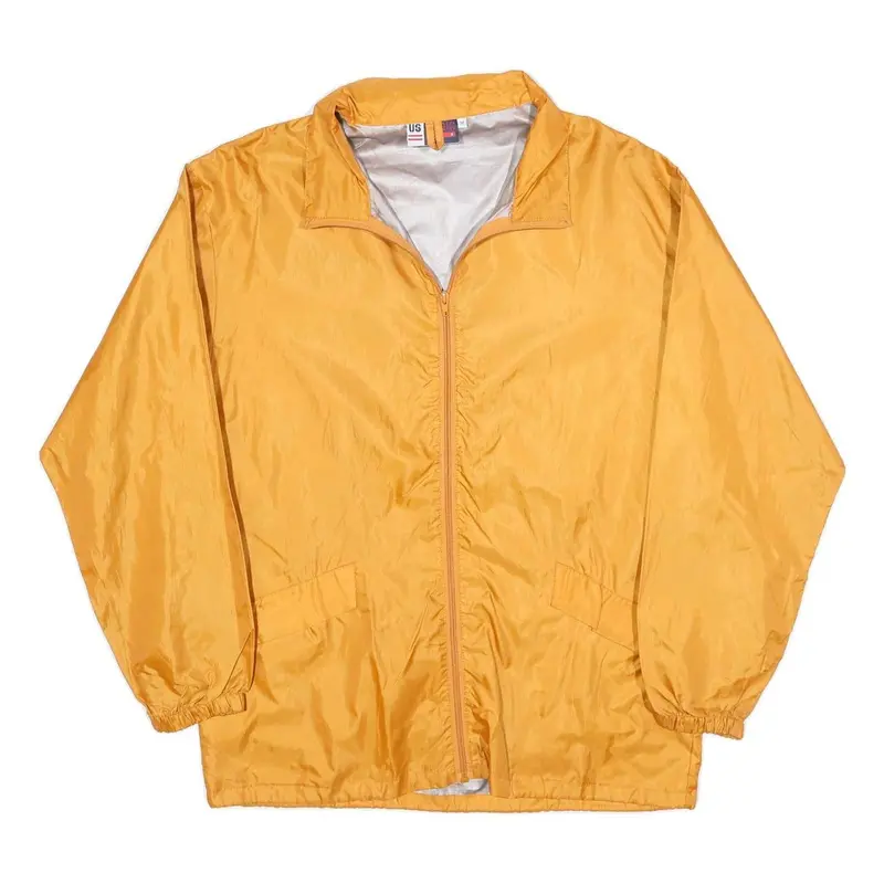 Us Basic Mens Yellow Nylon Zip Jacket M Plain Lightweight Casual Windbreaker 1