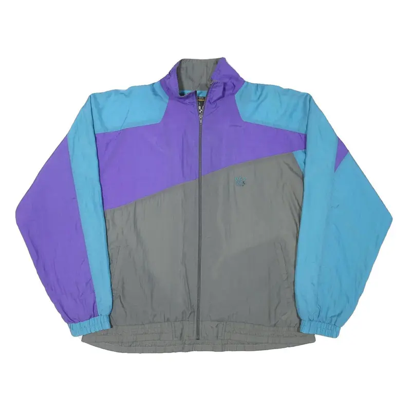 Usa Mens Blue & Purple & Grey Colourblock Zip Jacket L Polyester Blend 1