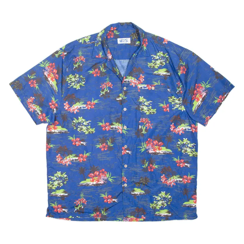 Uzzi Palm Trees Mens Shirt Blue Floral L 1
