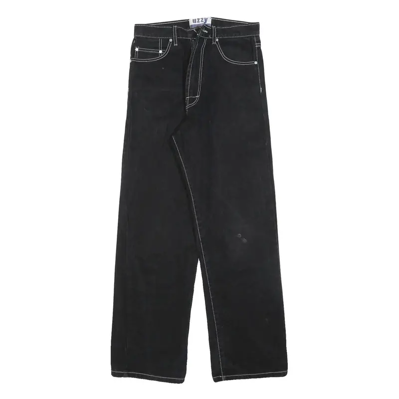 Uzzy Womens Jeans Black Relaxed Straight Denim W28 L30 Casual Comfortable Zip 1