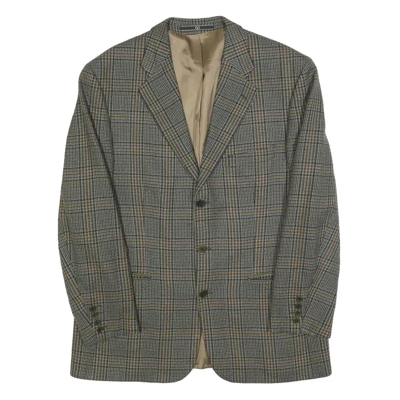 Valentino Mens Grey & Brown Checked Wool Button Jacket M Woven Classic Tailored 1