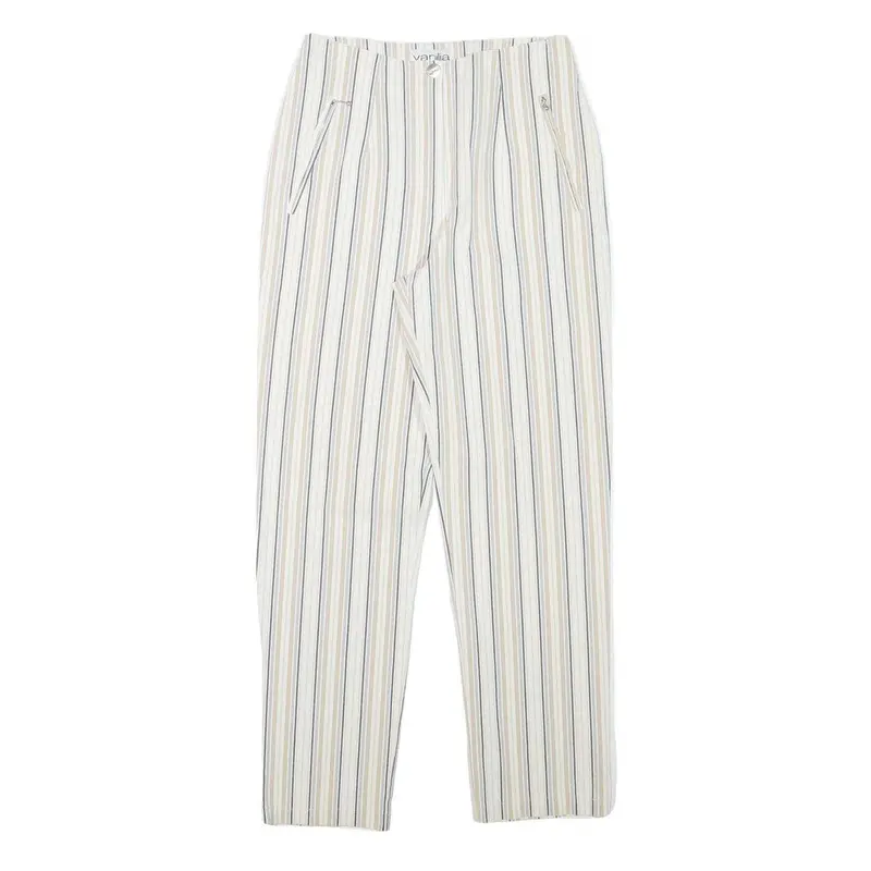 Vanilla Womens Cotton Blend White & Beige Stripe Regular Fit Straight Leg 1