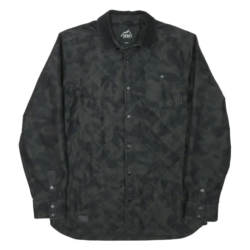 Vans Mens Black Quilted Jacket L Polyester Blend Button Closure Casual 1