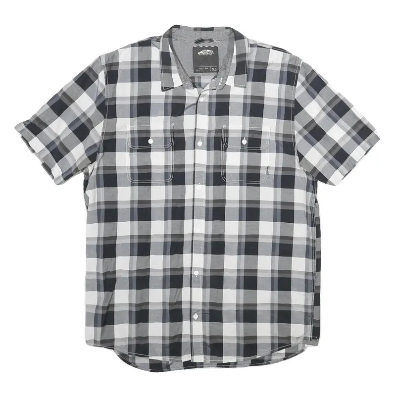 Vans Mens Black & White Check Shirt Xl Short Sleeve Button Pocket Casual Cotton 1