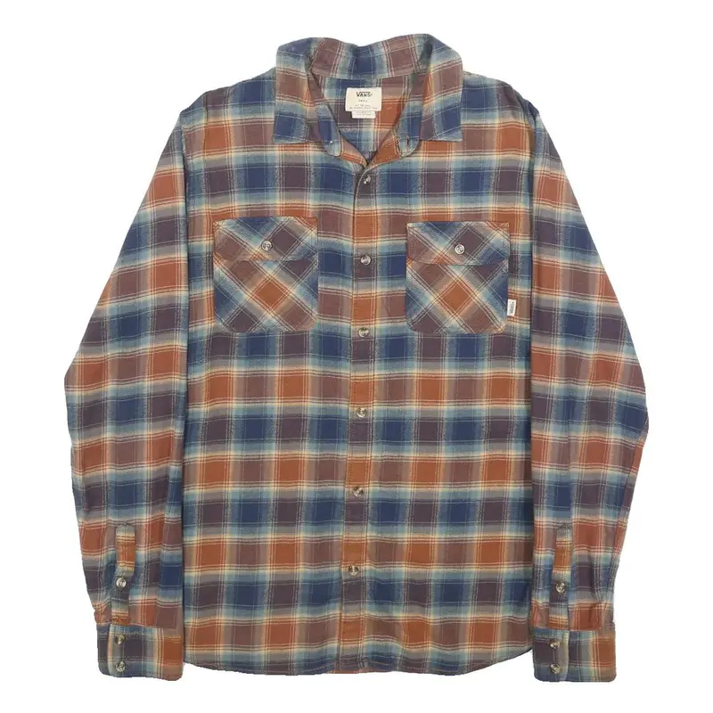 Vans Mens Blue & Orange Plaid Shirt S Cotton Blend Long Sleeve Casual 1