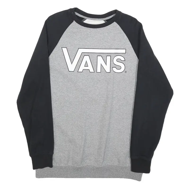 Vans Mens Grey & Black Crew Neck M Cotton Blend Sweatshirt Printed Logo 1