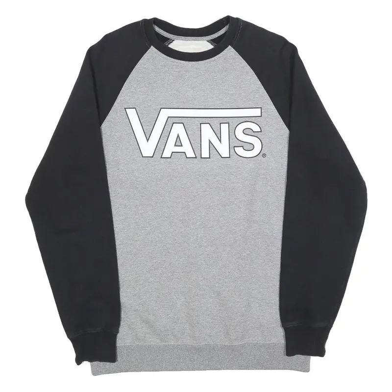 Vans Mens Grey & Black Sweatshirt Crew Neck M Cotton Blend Casual Pullover 1
