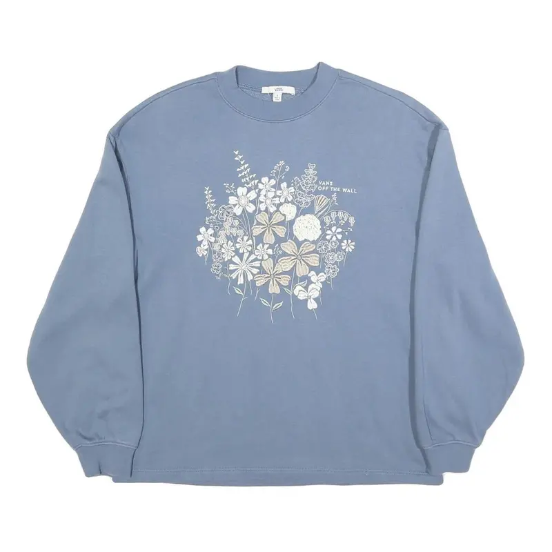 Vans Womens Blue Cotton Blend Floral Print Crew Neck Sweatshirt S Casual 1