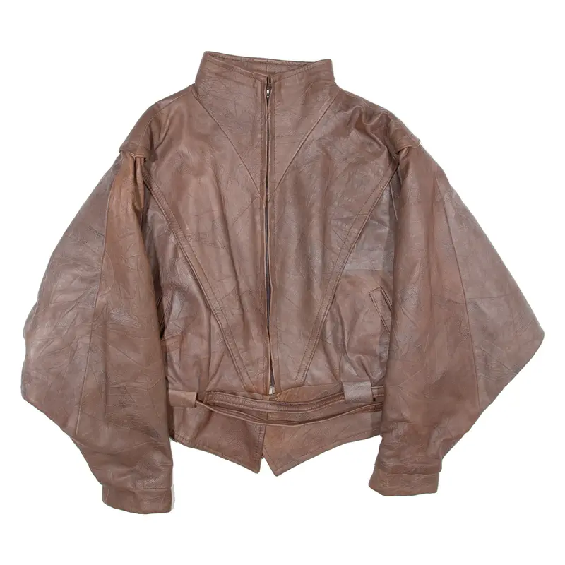 Vera Pelle Belted Womens Aviator Jacket Brown Leather L 1