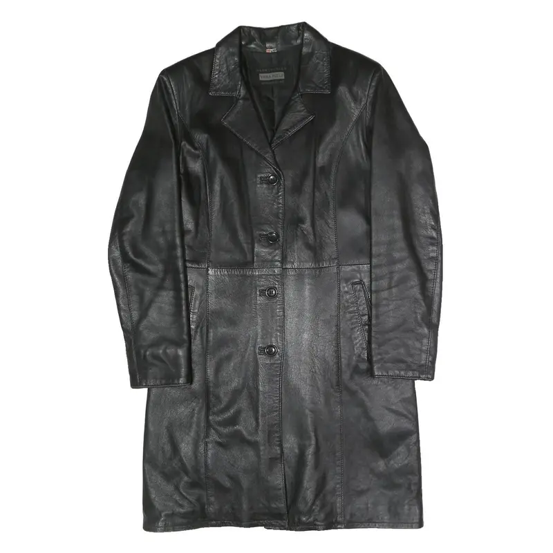 Vera Pelle Womens Black Faux Leather Coach Jacket M Woven Fabric Classic Fit 1