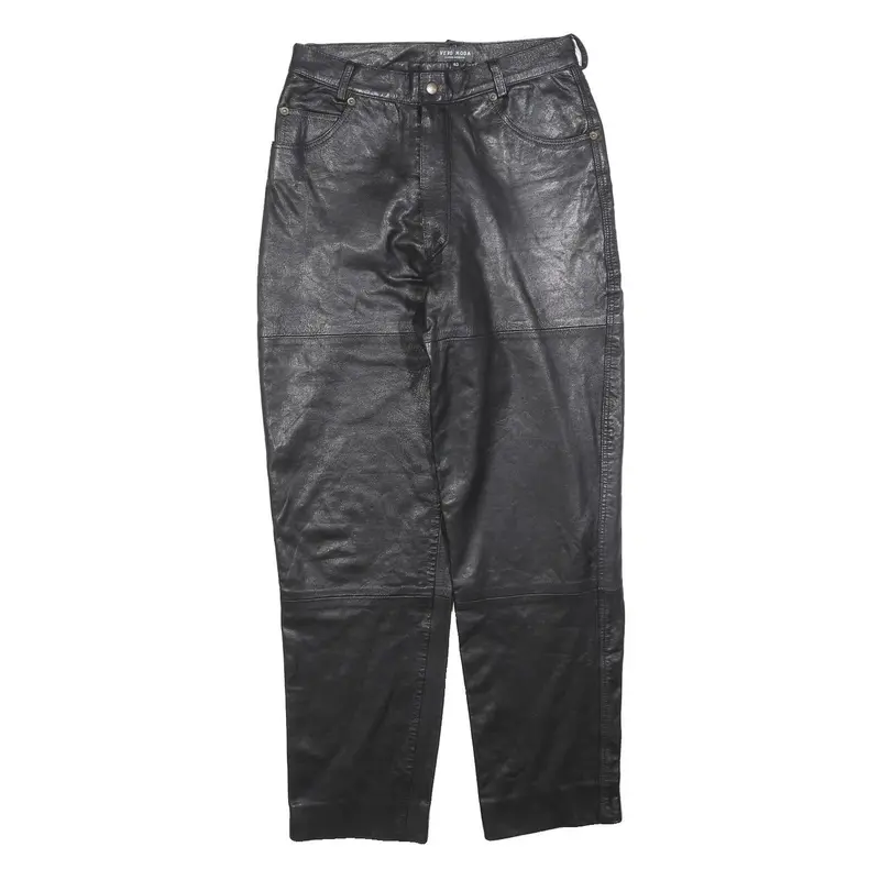 Vero Moda Womens Leather Black Regular Straight Trousers W28 L30 Stylish Zip 1
